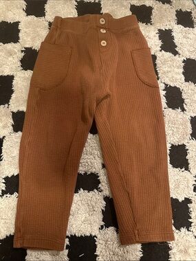 Zara Brown Ribbed Knit Pocket Pants with Button Waist